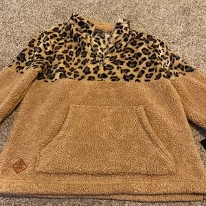 Brown jacket. This is so soft and it’s animal print.